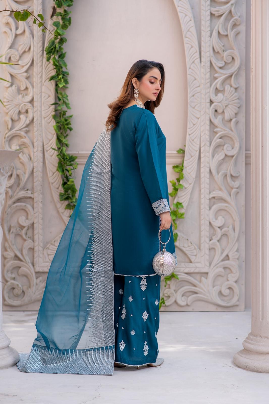 New Festive Teal Blue Luxury Suit- New 2026 Collection - RA174