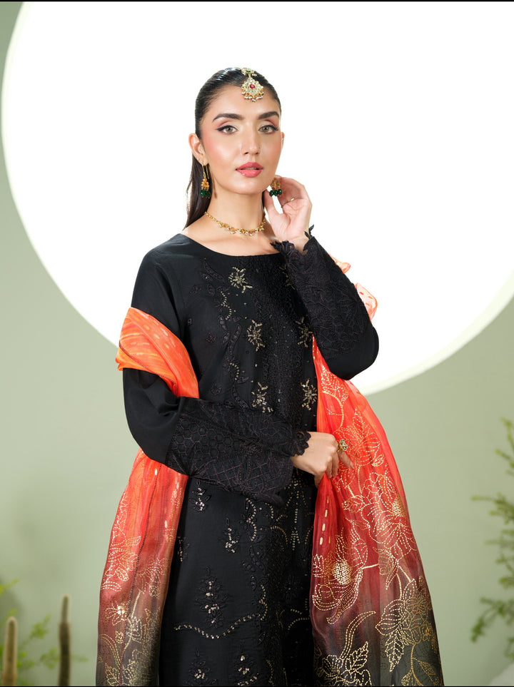 New Branded 3 PC Ready To Wear  Viscose  Fully Embroidered Suit- HE14-