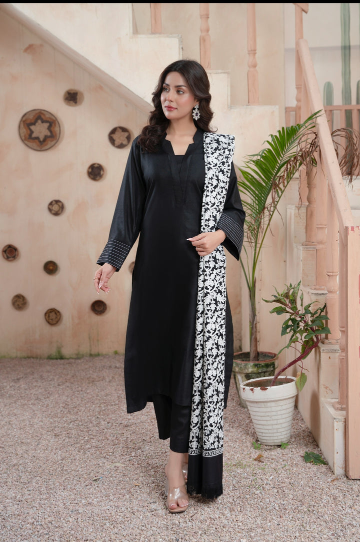 Branded 3 Pc Ready To Wear Suit - Embroidered Shawl (Winter Collection)