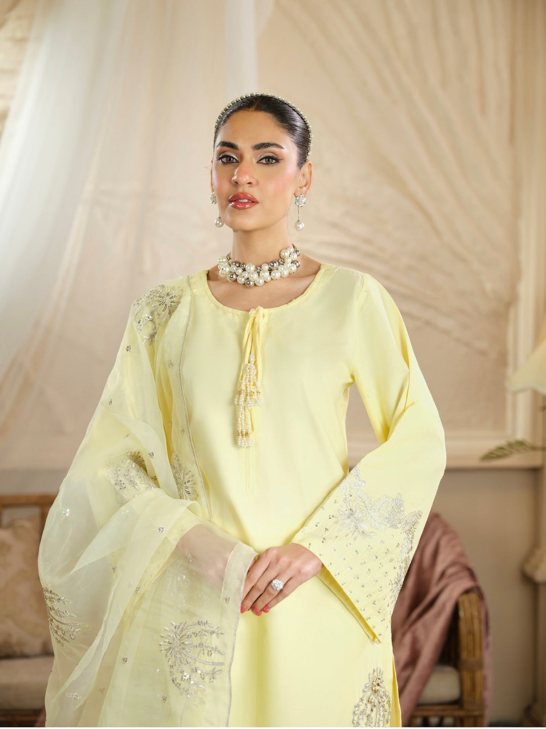 New Branded 3 PC Ready To Wear  Cambric Cotton Embroidered Suit- HE10