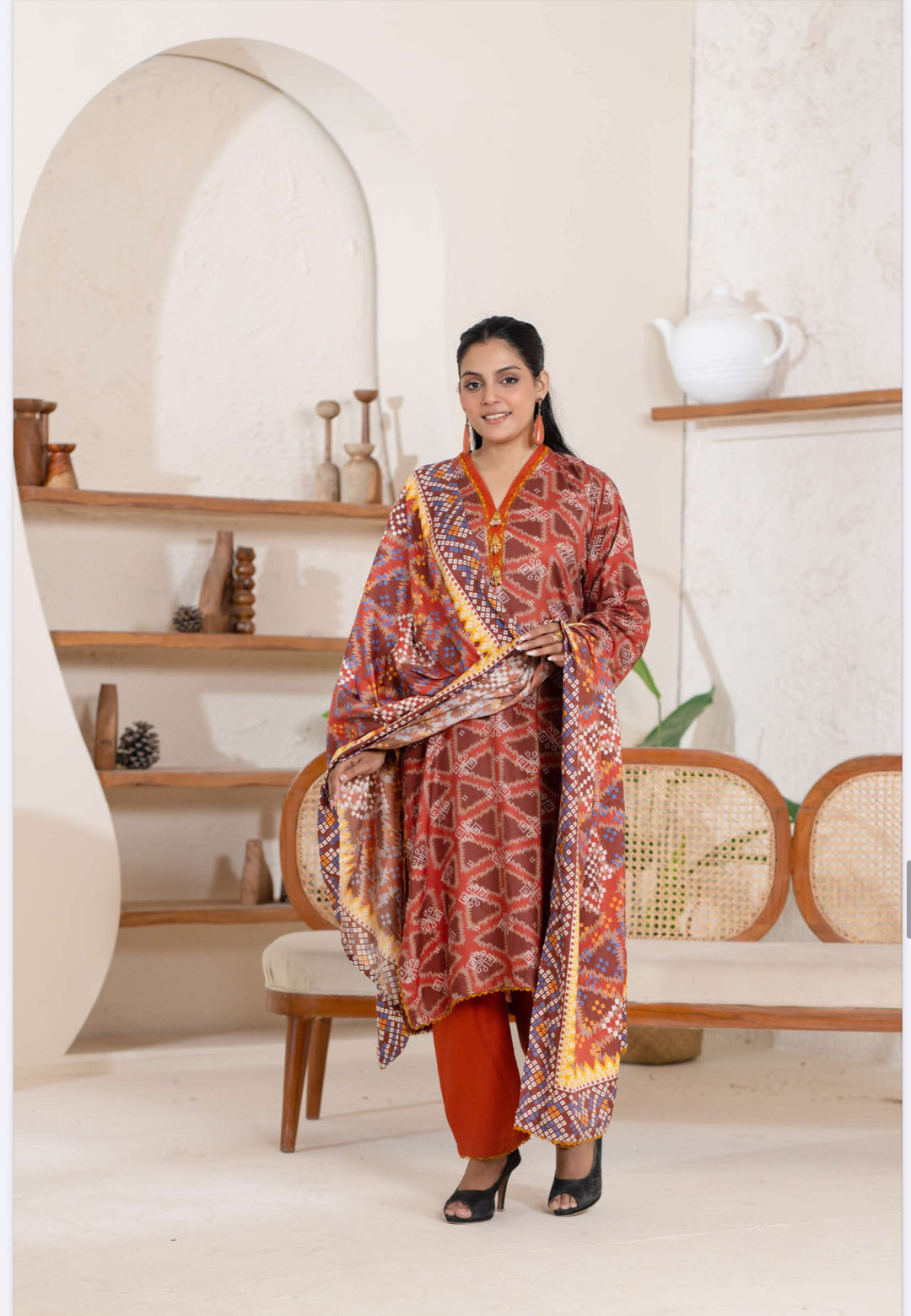 3 Piece Ready To Wear - Printed Linen Suit-- TT-104-