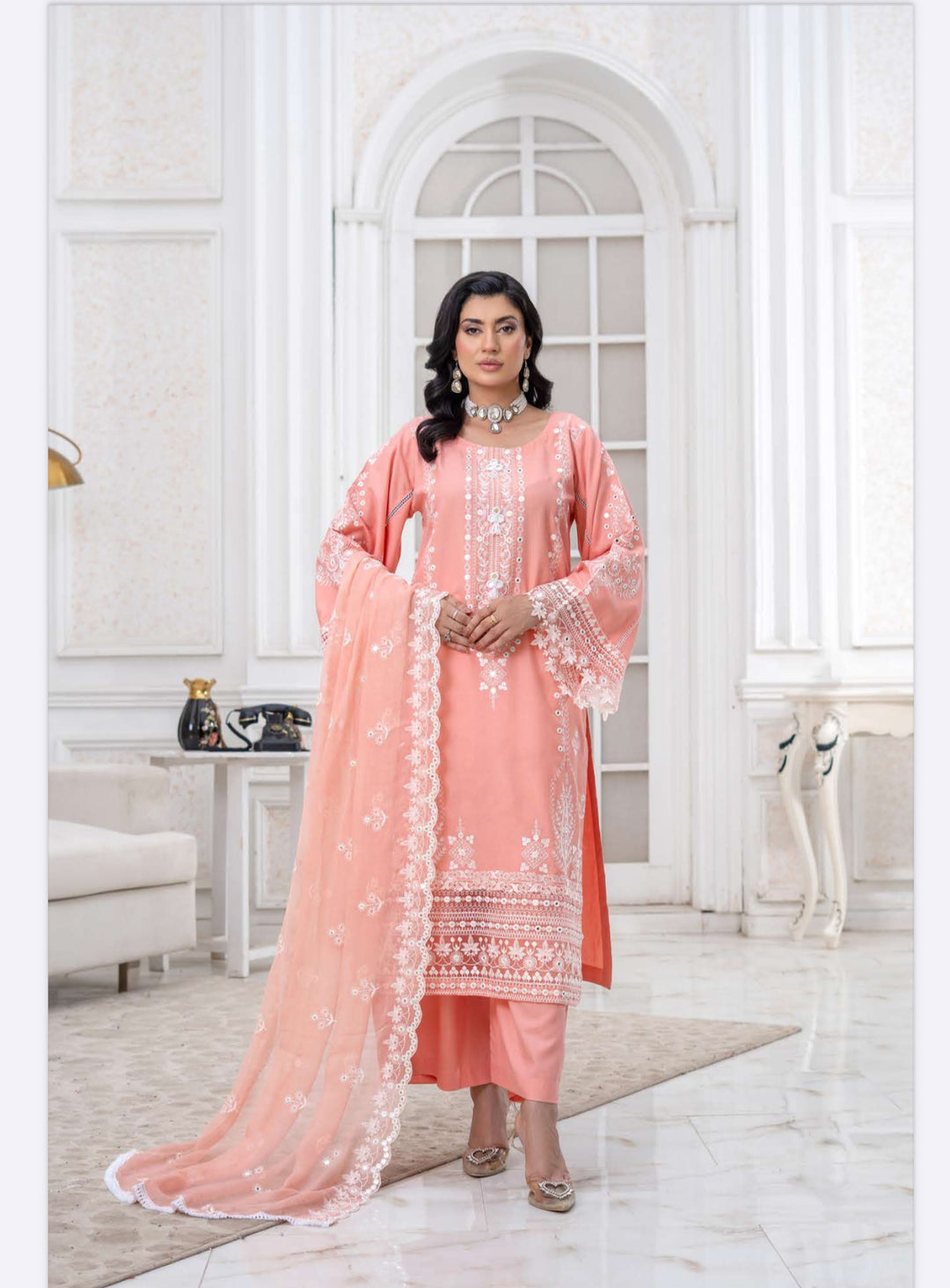 3 Piece Ready To Wear -Embroidered Dhanak Suit-- RR10-