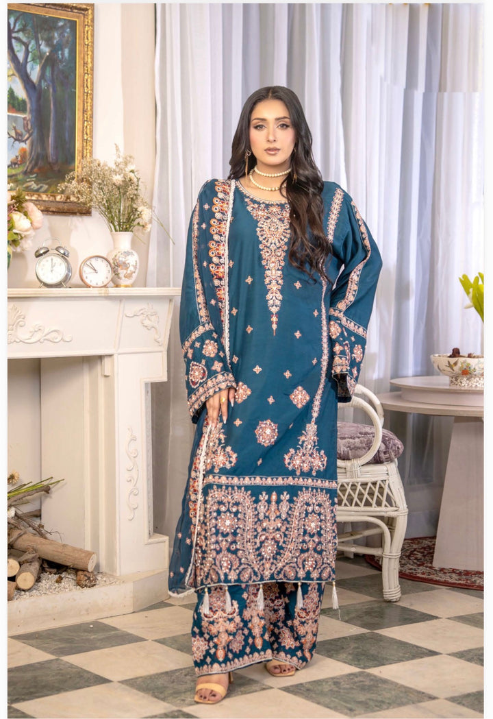 New 3 Pc Ready To Wear Luxury  Embroidered Suit- Hussain Rehar Inspired Eid Collection 2026 -- TT12