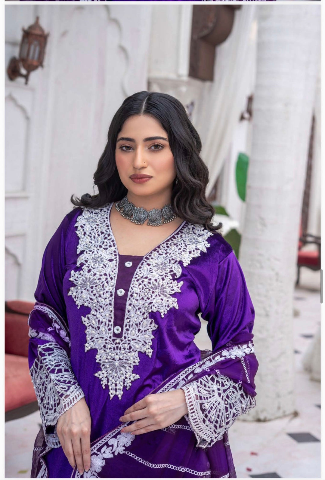 3 Pc Ready To Wear Fully Embroidered Valvet   Suit With Chiffon Duppata  - TT-03-