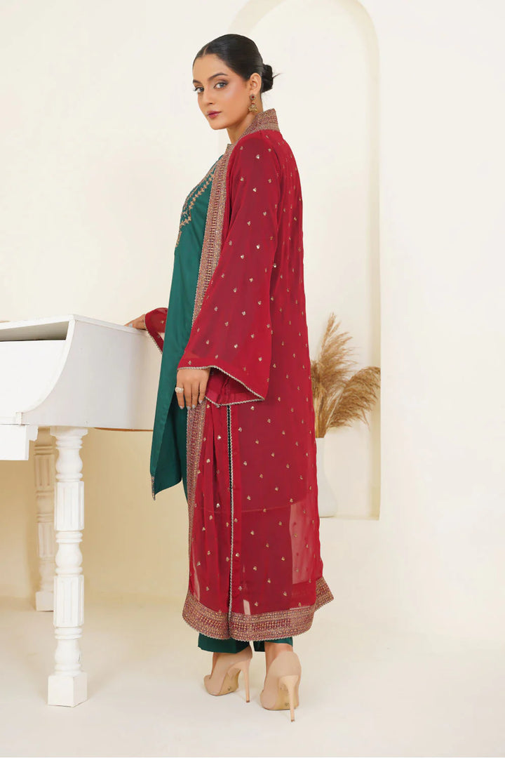 3 Piece heavily seqiun embroidered viscose Suit With Chiffon Gown -MA11