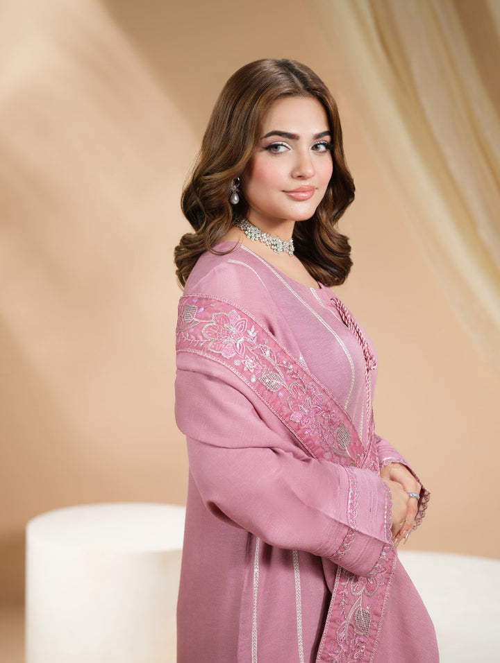 3 Pc Ready To Wear Embroidered Raw Silk Suit -HE15-