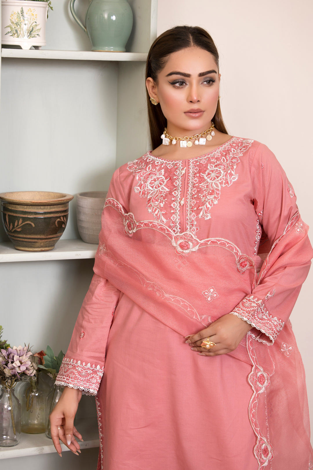 3 Piece Ready To Wear - Embroidered Farshi Shalwar Suit - - MA102-