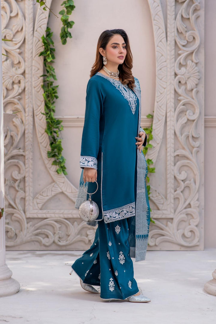 New Festive Teal Blue Luxury Suit- New 2026 Collection - RA174