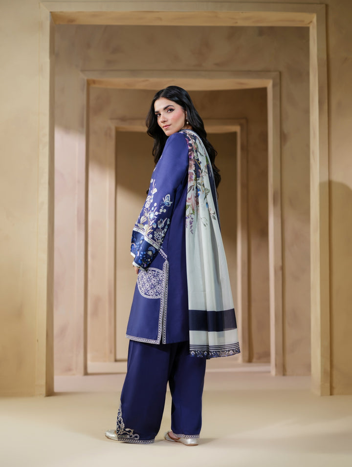 New Branded 3 PC Ready To Wear  Viscose Embroidered Suit- HE150-