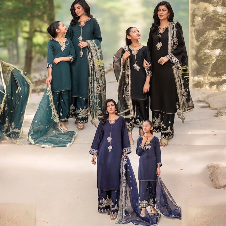 | Beautiful Embroidered Viscose Mother & Daughter Pakistani Readymade Eid 2026 Collection - Festive - | RA2001 (3 Colours)