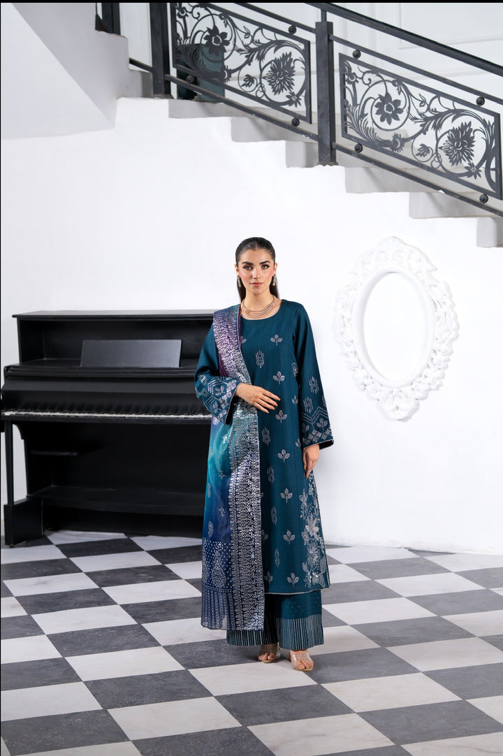 3 Pc Ready To Wear Embroidered  Dhanak Suit -HE66-
