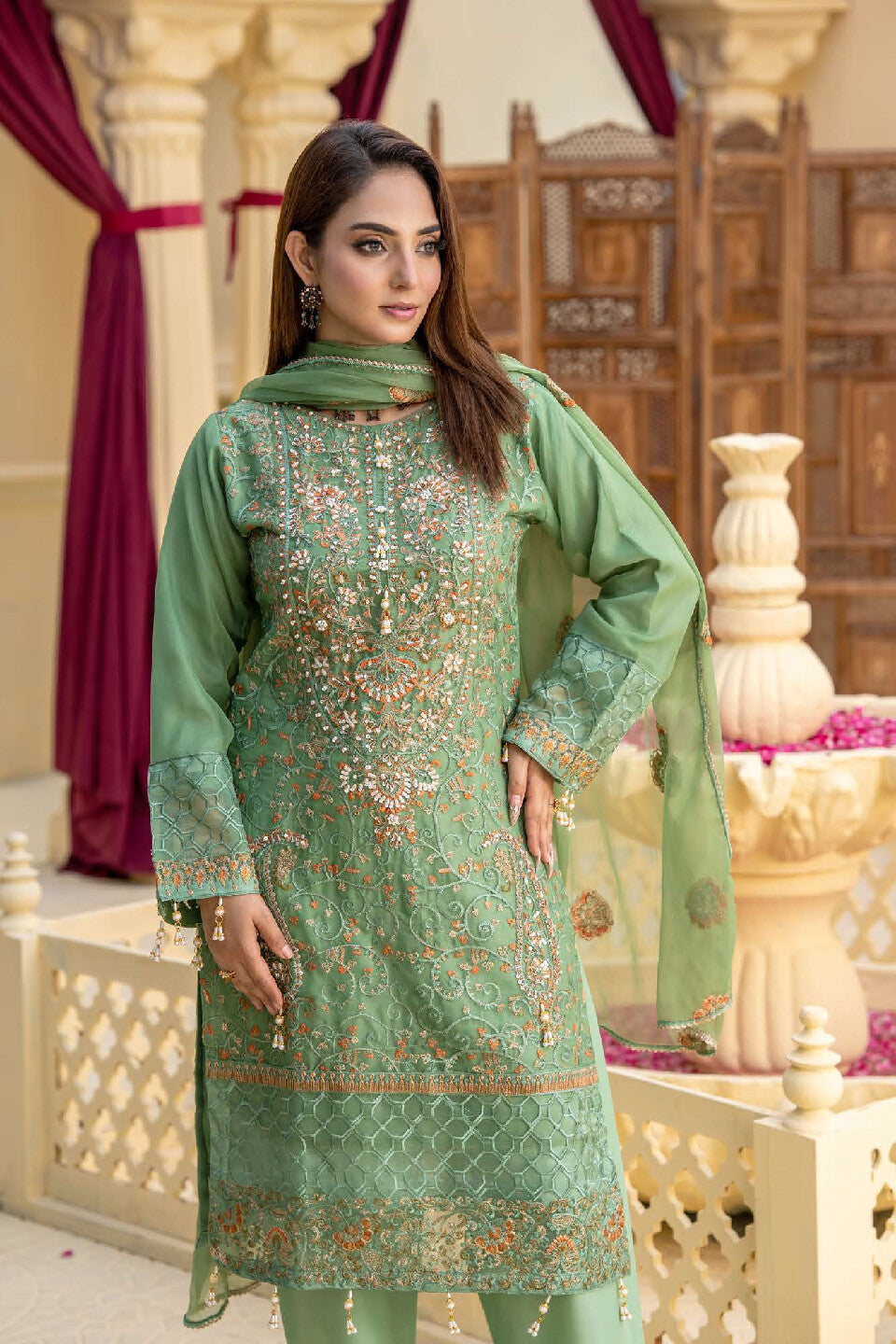 3 Piece Ready To Wear Fully Embroidered Chiffon Suit -- TT-71-