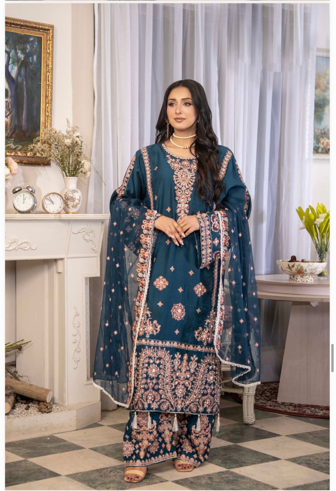 New 3 Pc Ready To Wear Luxury  Embroidered Suit- Hussain Rehar Inspired Eid Collection 2026 -- TT12