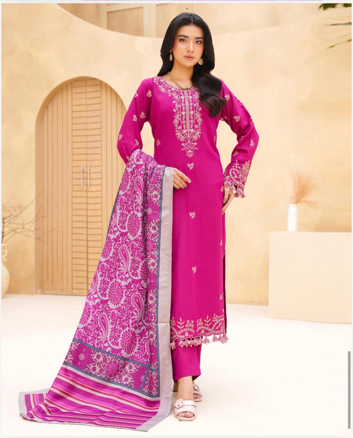 Branded 3 Pc Ready To Wear Luxury Dhanak  Embroidered Full Suit - TT-50-