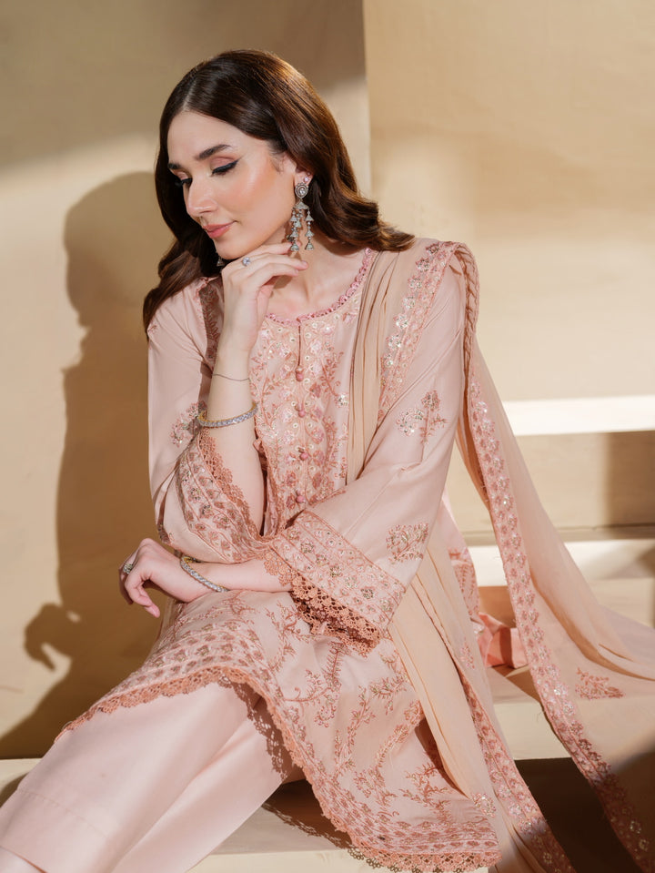 New Branded 3 PC Ready To Wear  Viscose Fully Embroidered Suit- HE147-