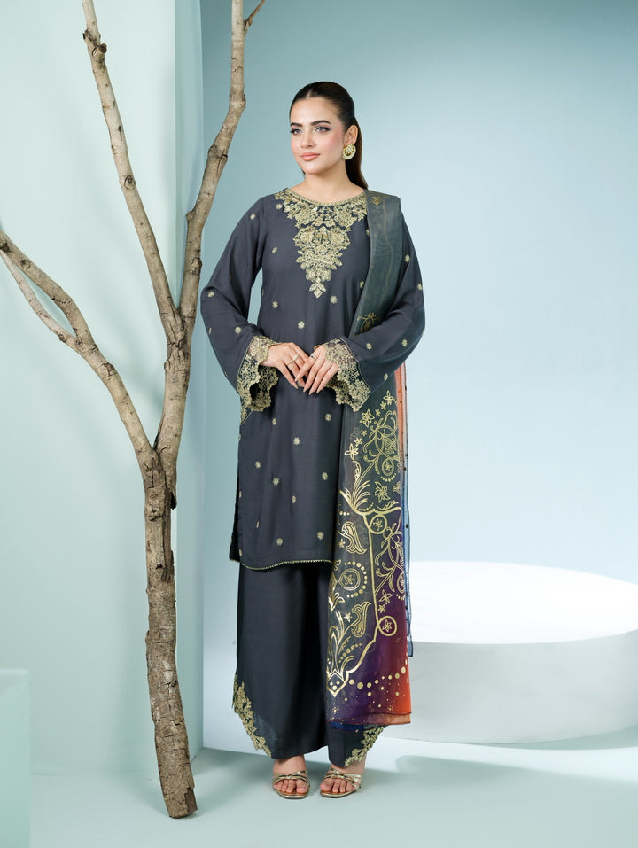 3 Pc Ready To Wear Embroidered Jet Air Soft Khaddar  Suit -HE21-