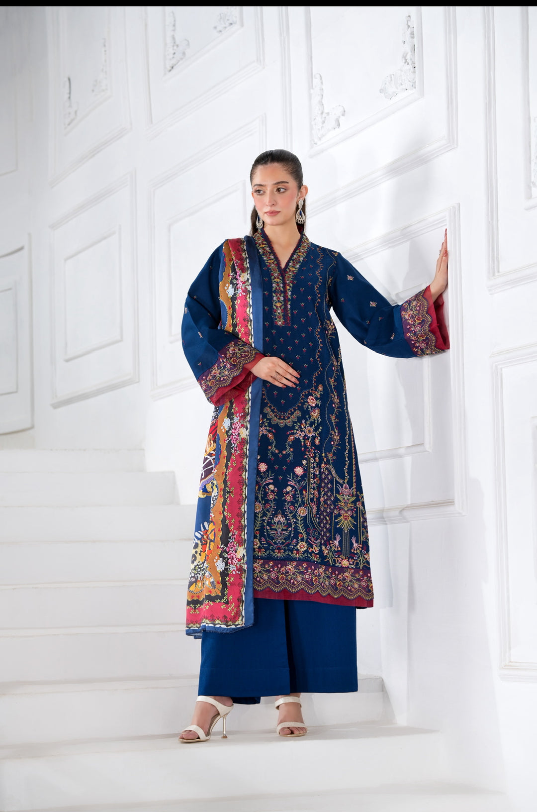 3 Pc Ready To Wear Fully Embroidered Viscose Suit -HE28-