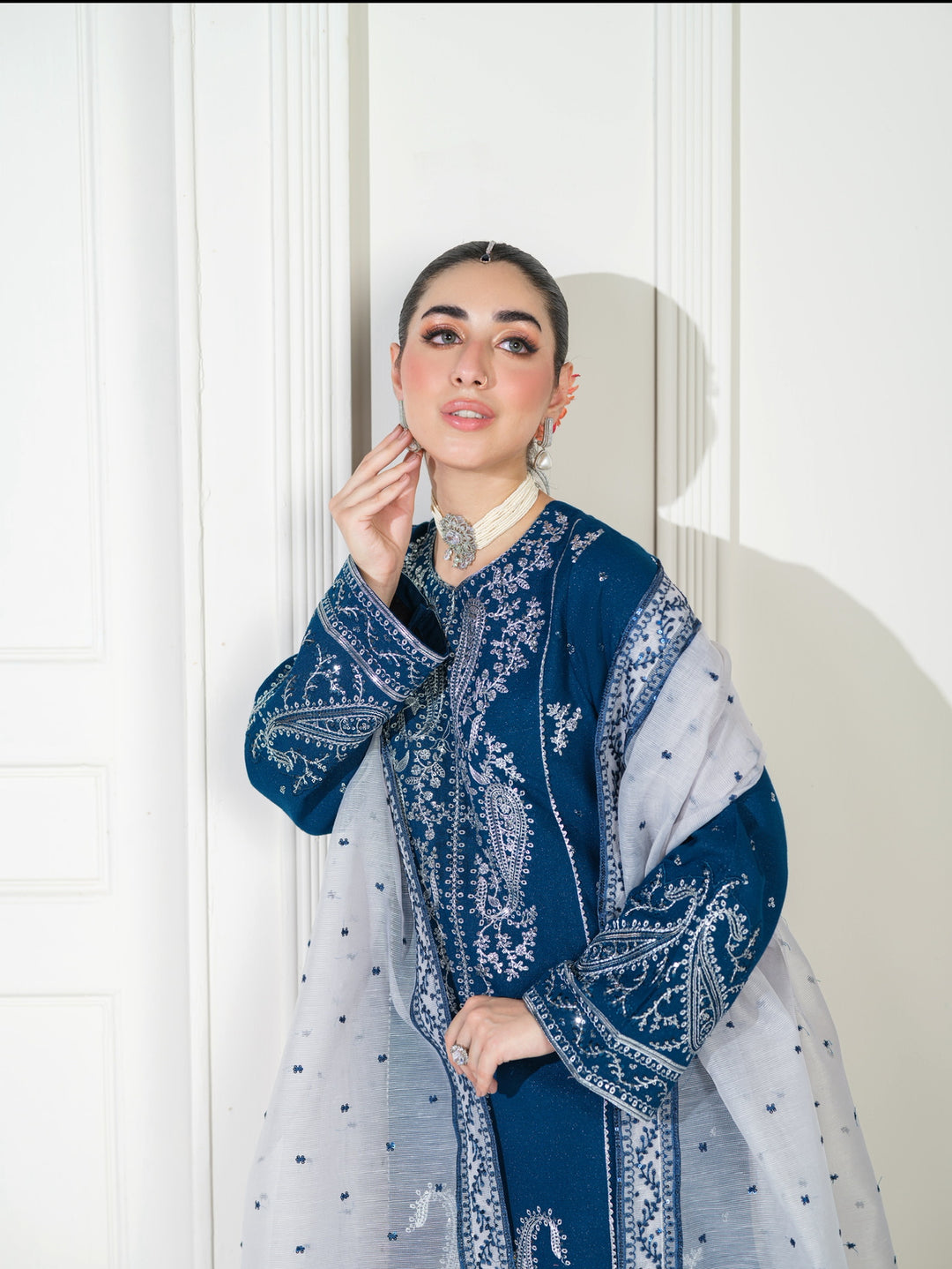 3 Pc Ready To Wear Embroidered  Dhanak Suit -HE65-