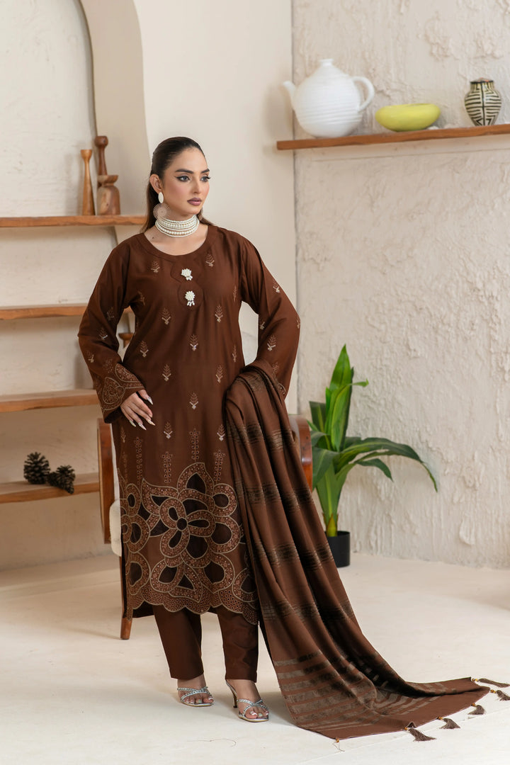 3 Piece Ready To Wear Dhanak Embroidered Suit -TT-101-