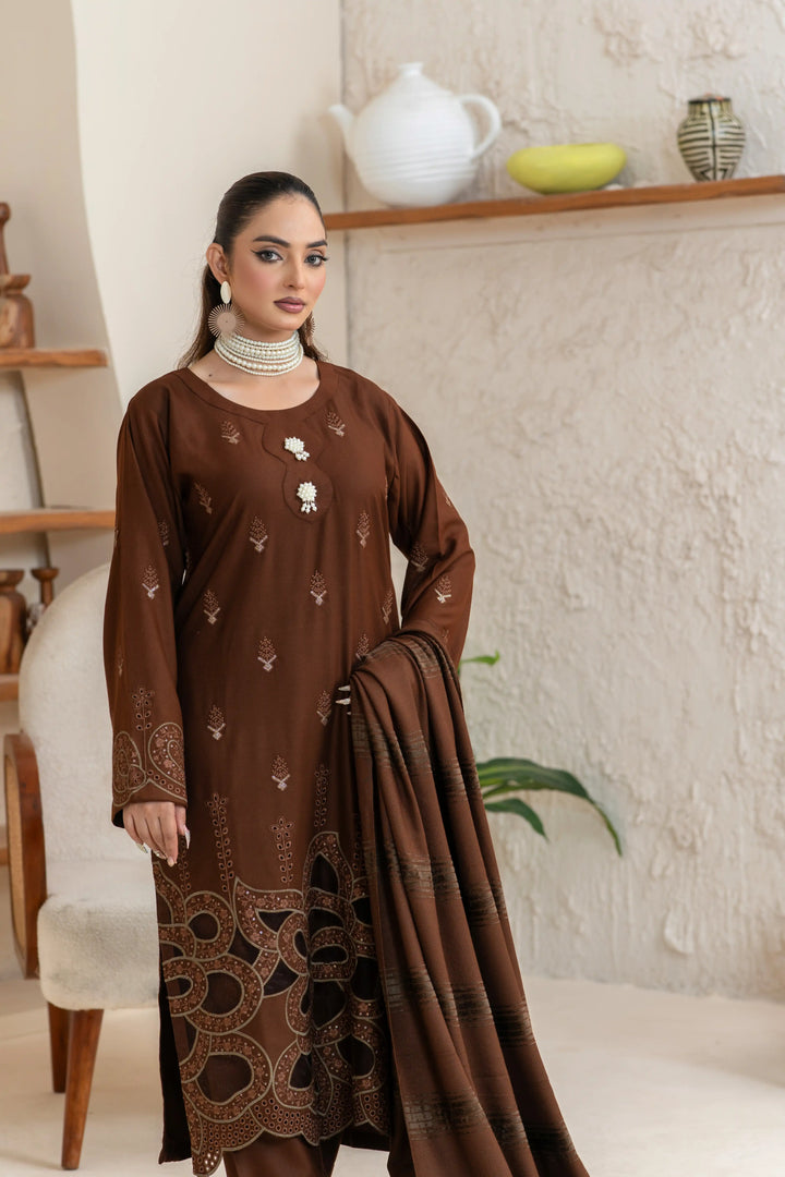 3 Piece Ready To Wear Dhanak Embroidered Suit -TT-101-