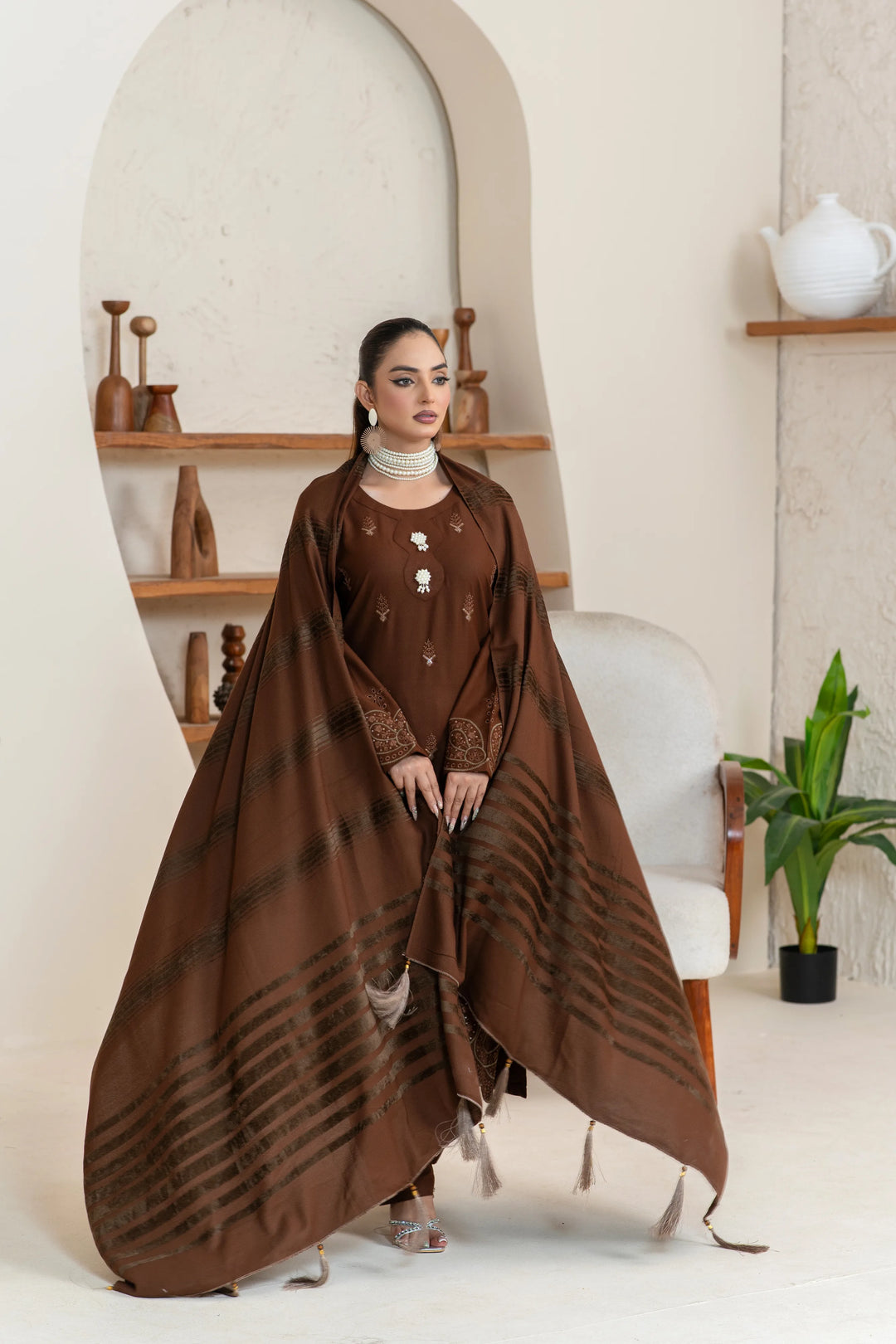 3 Piece Ready To Wear Dhanak Embroidered Suit -TT-101-