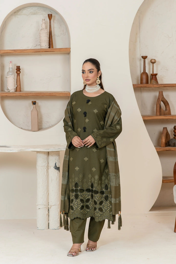 3 Piece Ready To Wear Dhanak Embroidered Suit -TT-103-