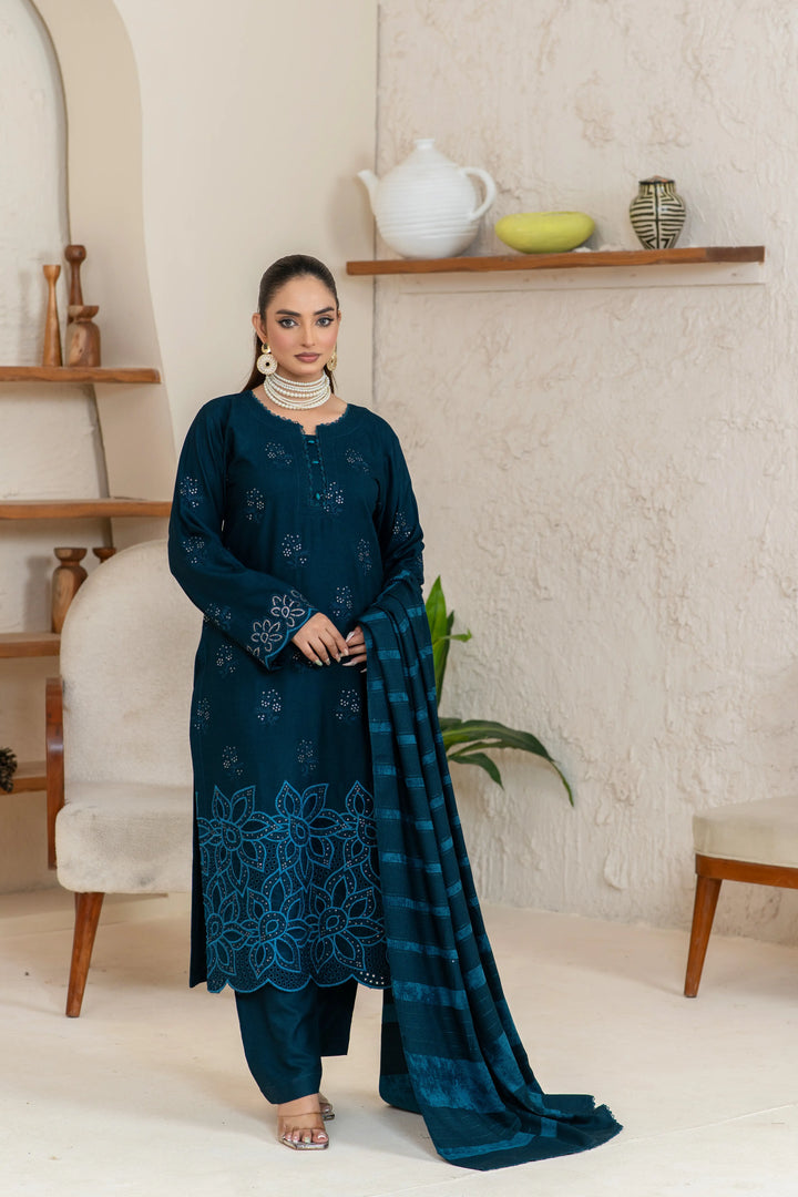 3 Piece Ready To Wear Dhanak Embroidered Suit -TT-104-