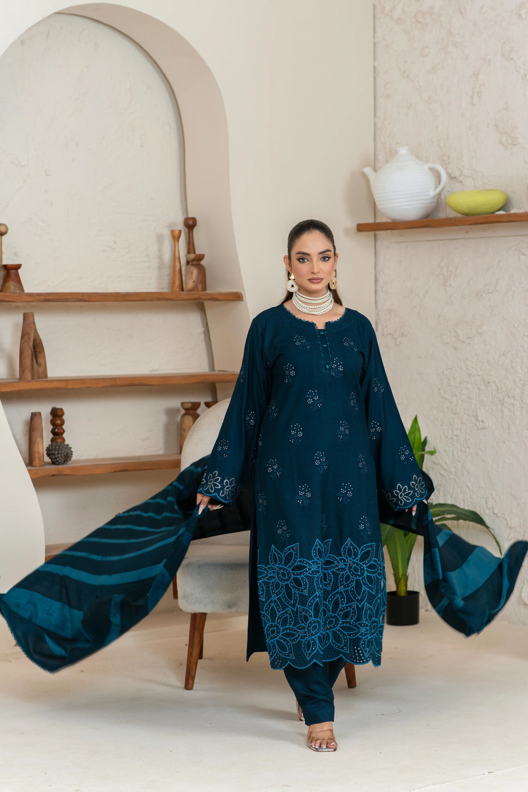 3 Piece Ready To Wear Dhanak Embroidered Suit -TT-104-
