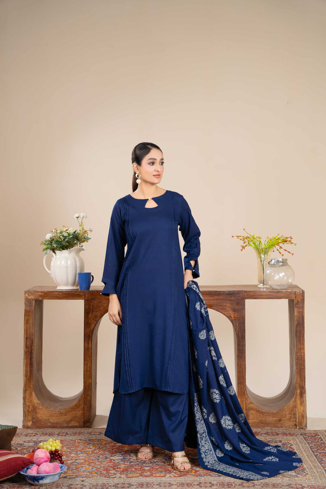 New 3 Piece Ready To Wear -Dhanak With Embroidered Shawl -RA-117-