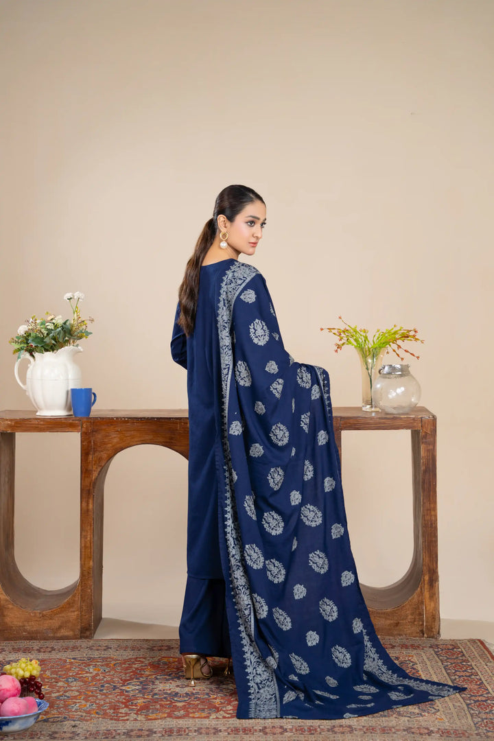New 3 Piece Ready To Wear -Dhanak With Embroidered Shawl -RA-117-