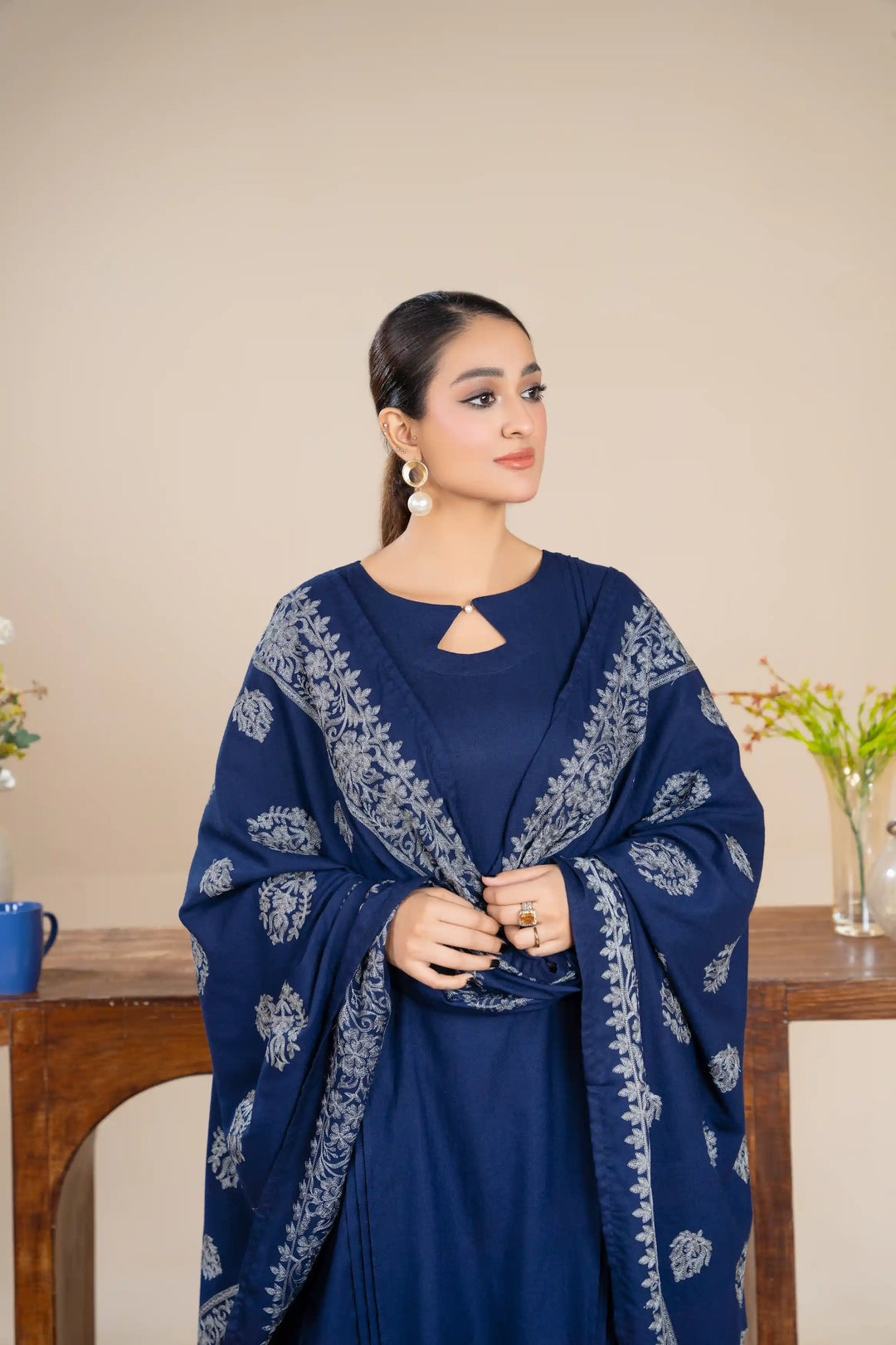 New 3 Piece Ready To Wear -Dhanak With Embroidered Shawl -RA-117-