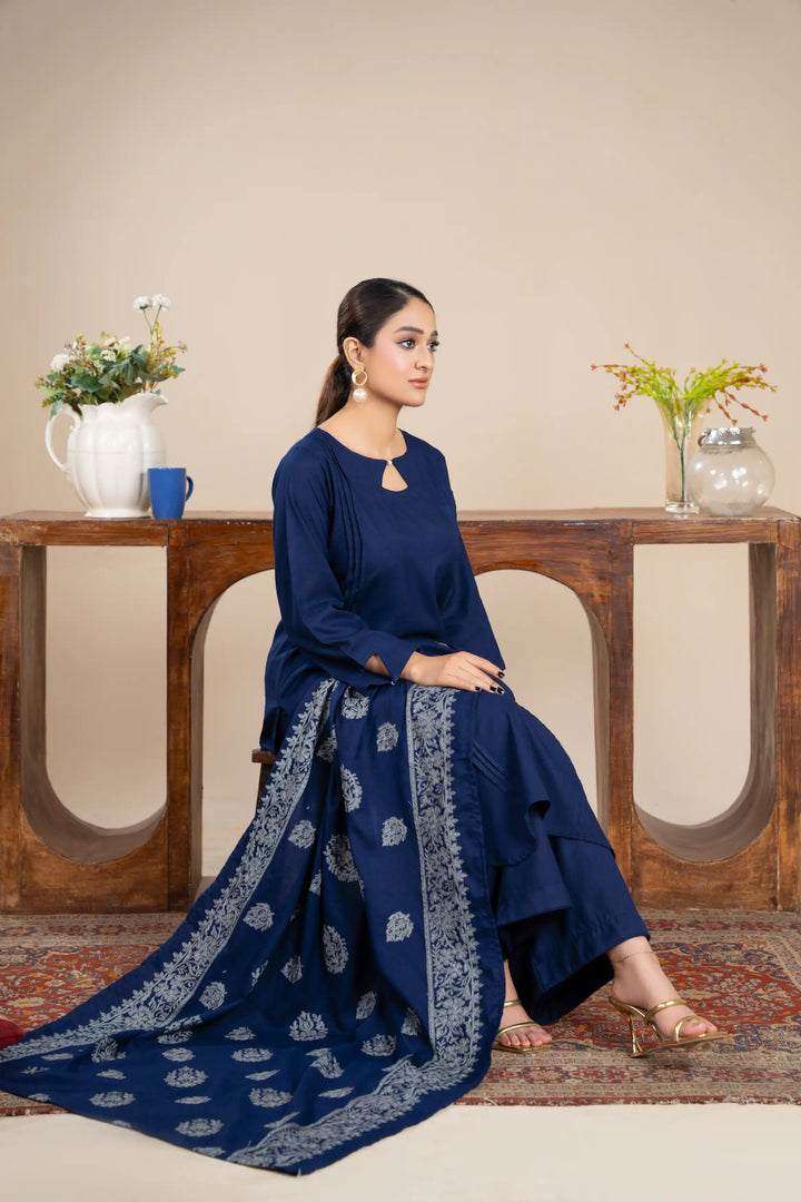 New 3 Piece Ready To Wear -Dhanak With Embroidered Shawl -RA-117-