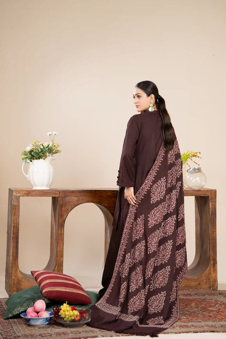 New 3 Piece Ready To Wear -Dhanak With Embroidered Shawl -RA-115-