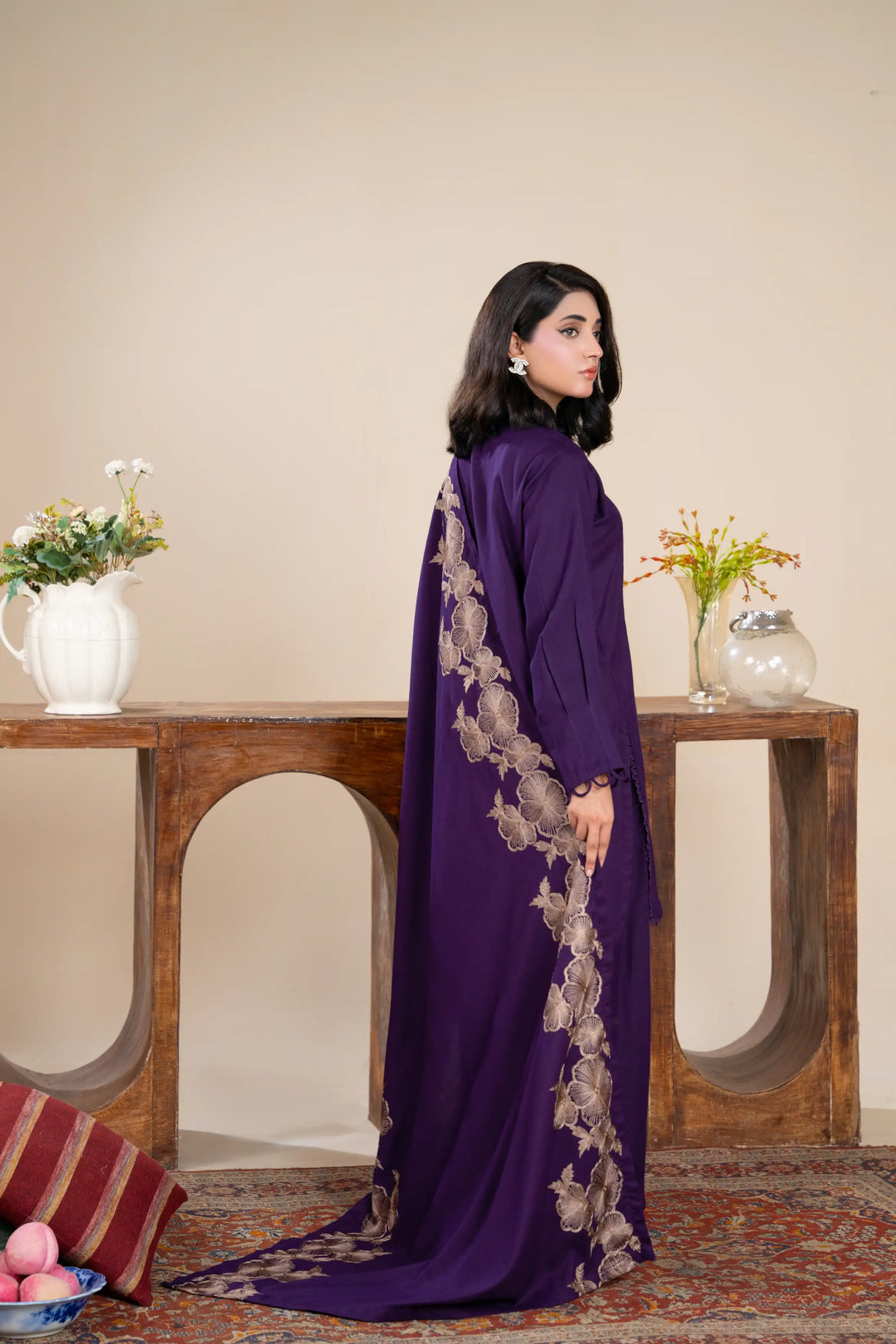 New 3 Piece Ready To Wear -Dhanak With Embroidered Shawl -RA-114-