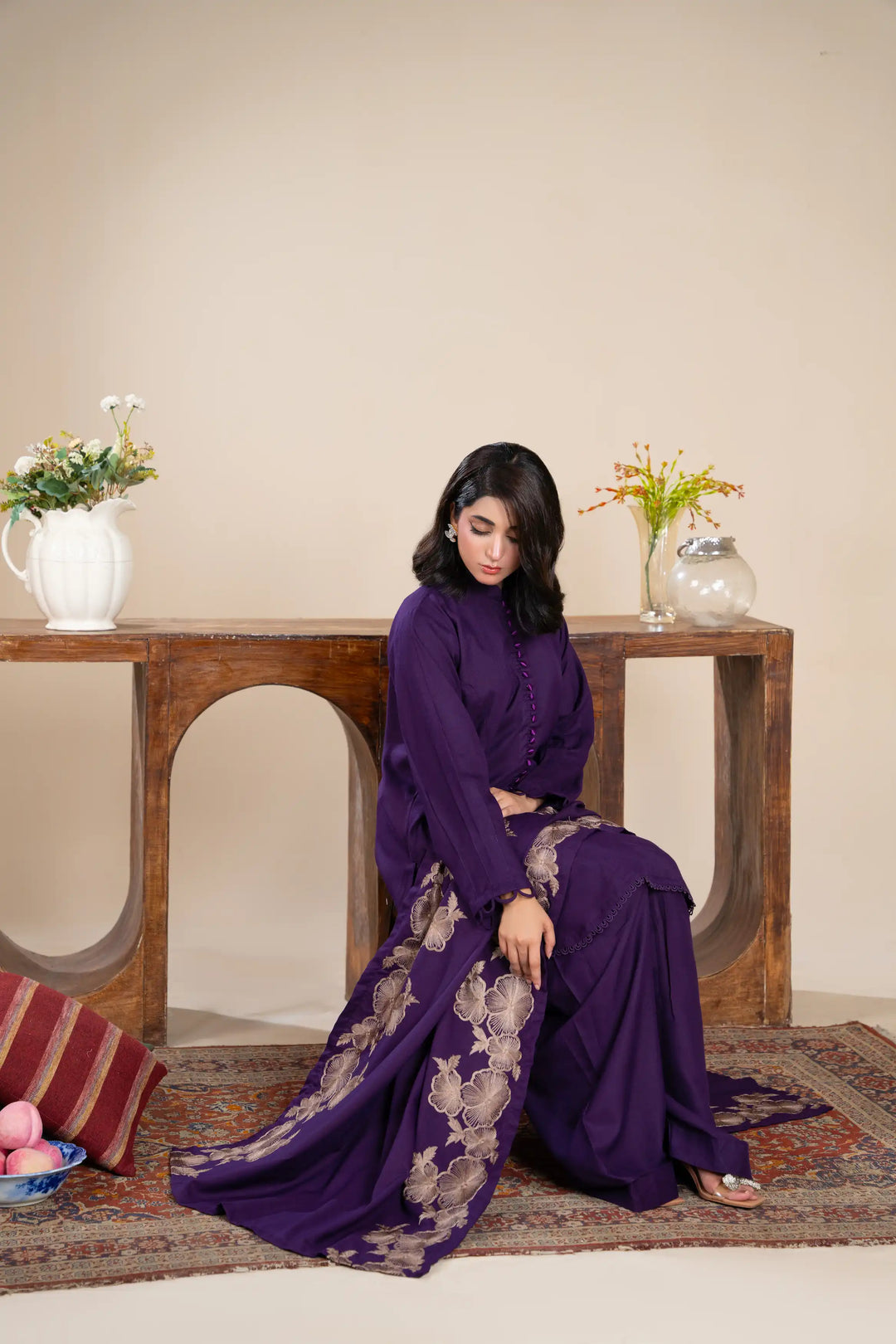 New 3 Piece Ready To Wear -Dhanak With Embroidered Shawl -RA-114-