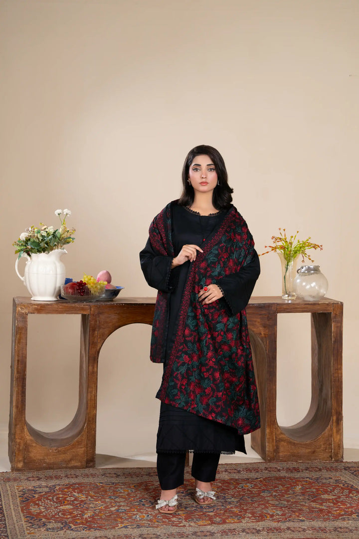 New 3 Piece Ready To Wear -Dhanak With Embroidered Shawl -RA-111-