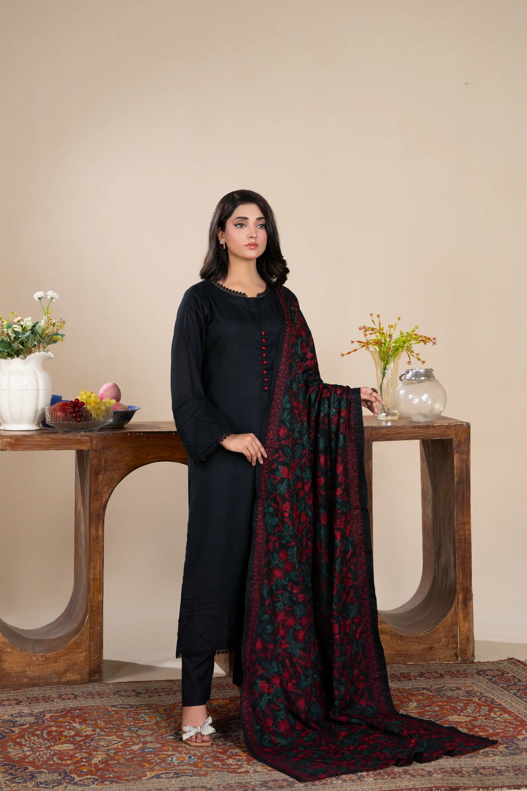 New 3 Piece Ready To Wear -Dhanak With Embroidered Shawl -RA-111-