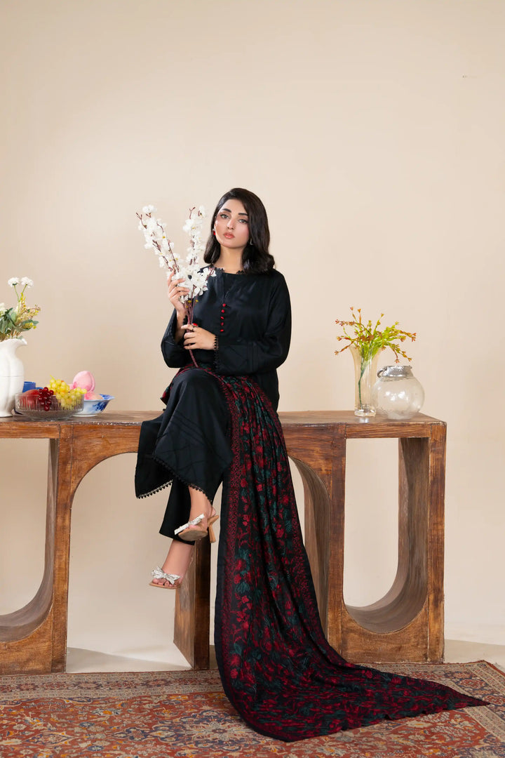 New 3 Piece Ready To Wear -Dhanak With Embroidered Shawl -RA-111-