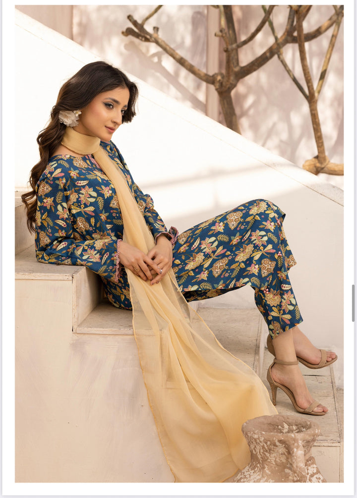 3 Piece Ready To Wear Fully Printed Lilen Suit -Simrans- SI103-