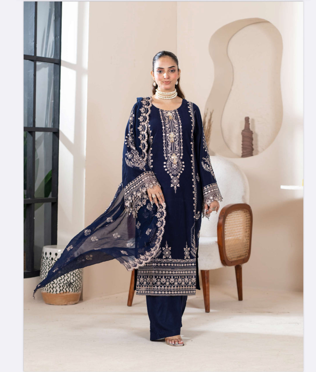 New 3 Piece Ready To Wear -Embroidered  Linen Suit-- RR104-