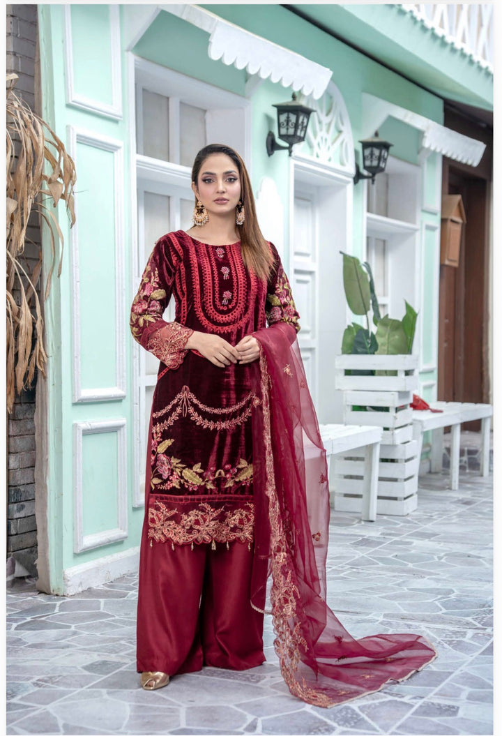 Branded 3 Pc Ready To Wear Velvet Suit -High Quality - TT-31-