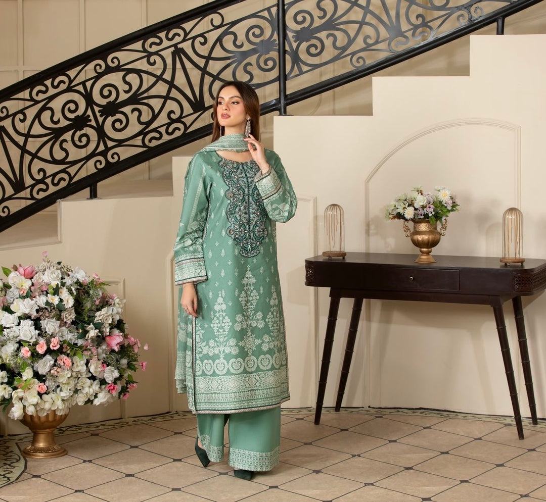 3 PC Ready To Wear  Embroidered Suit- New Collection -HE145- 2025