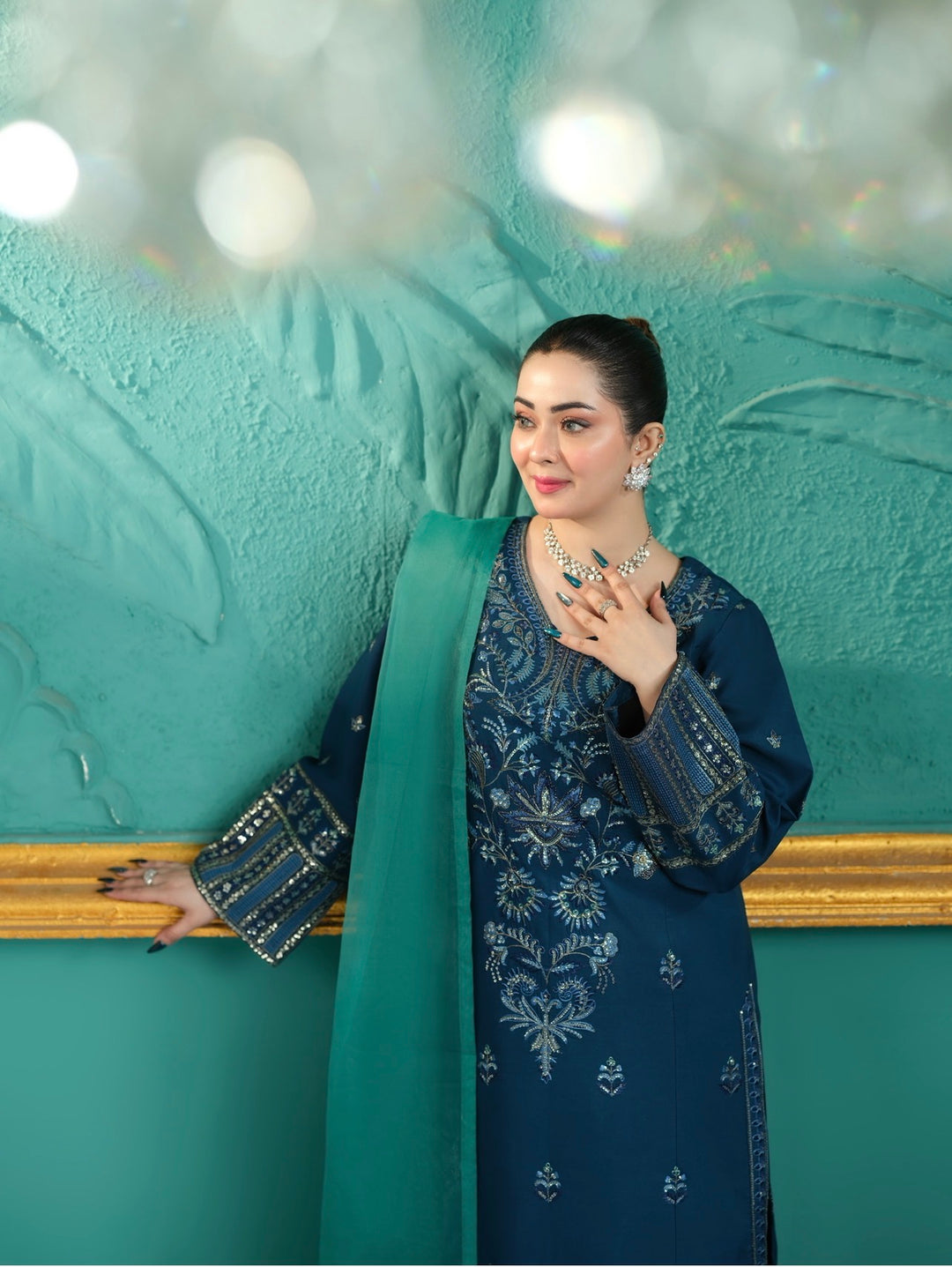 New Branded 3 PC Ready To Wear  Cambric Cotton Embroidered Suit- HE12