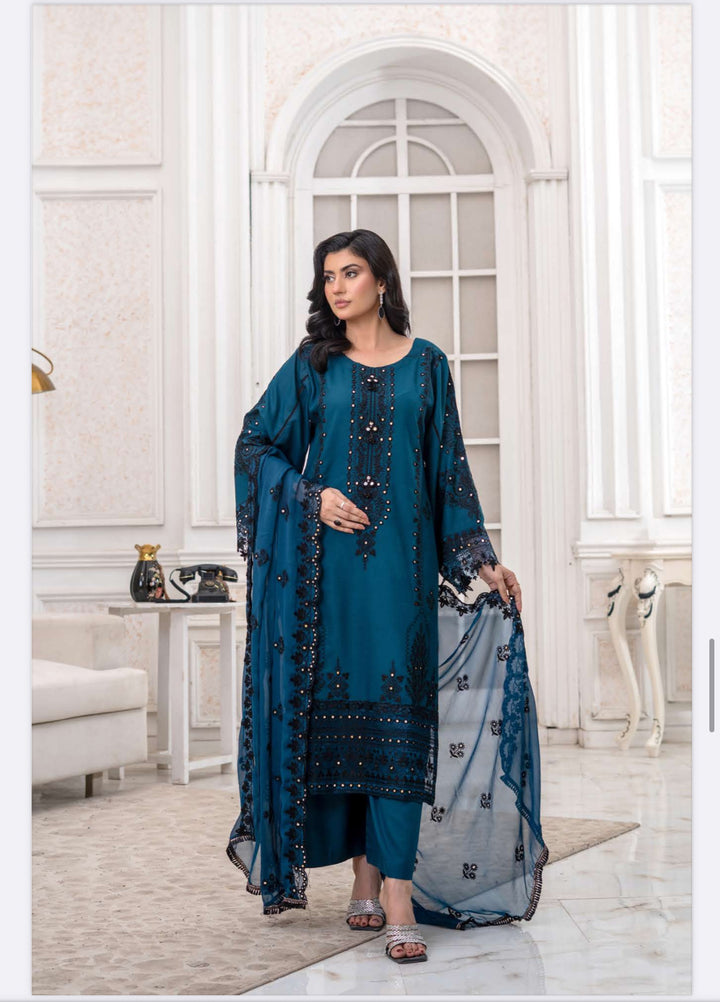 3 Piece Ready To Wear -Embroidered Dhanak Suit-- RR12-