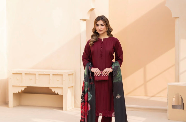 3 Pc Ready To Wear Dhanak  Suit With Winter Shawl - Raniya.H -RA-15-