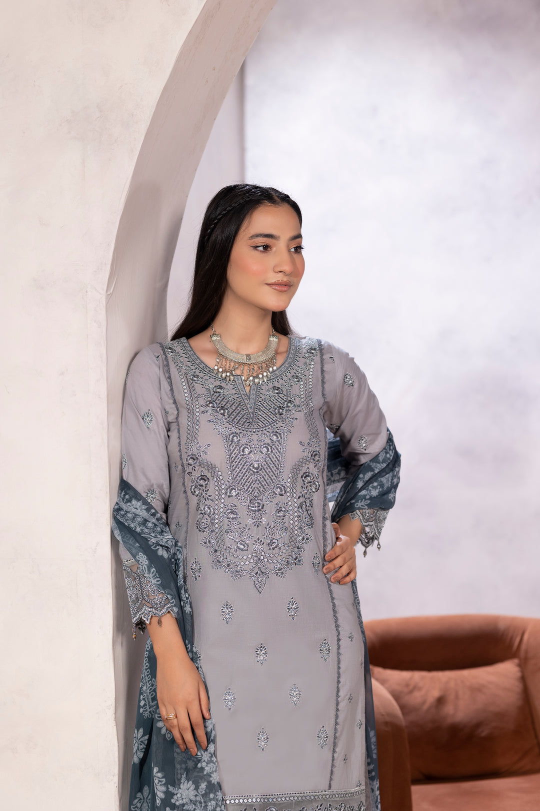 3 Piece Ready To Wear - Embroidered Suit - MA103-