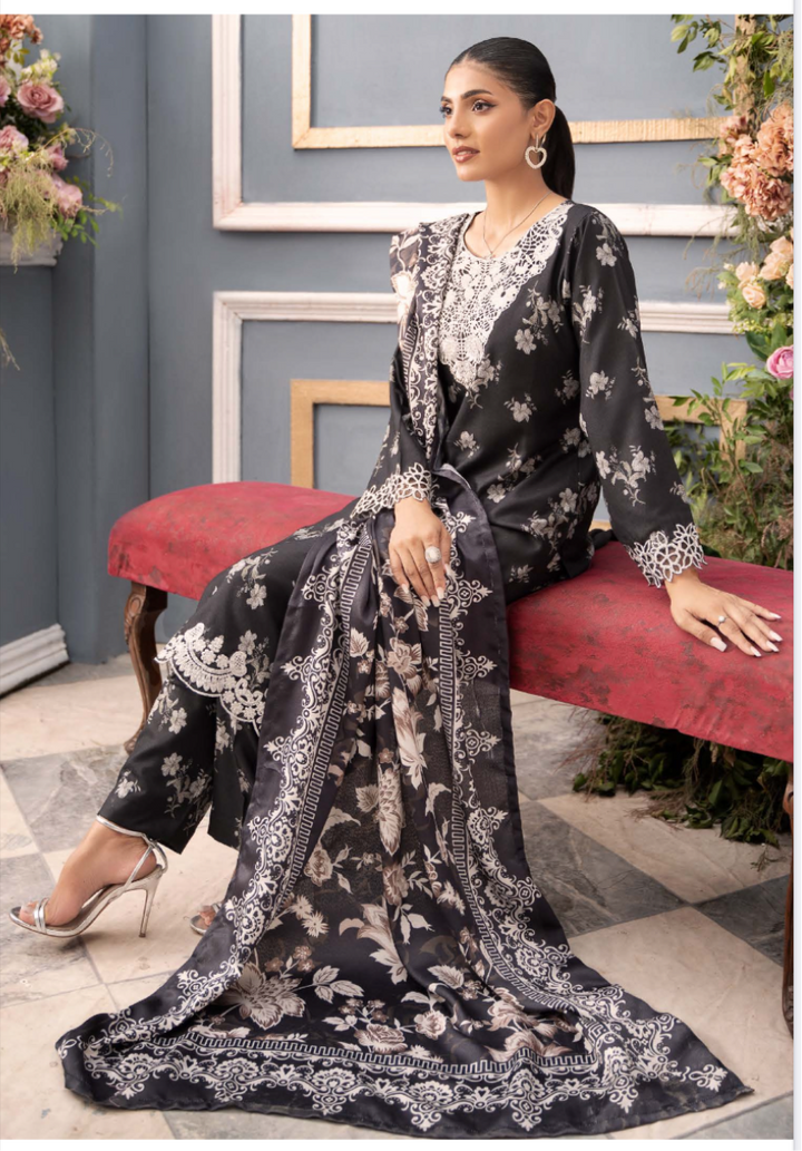 Branded 3 Pc Ready To Wear Suit - Wool Shawl (Winter Collection)