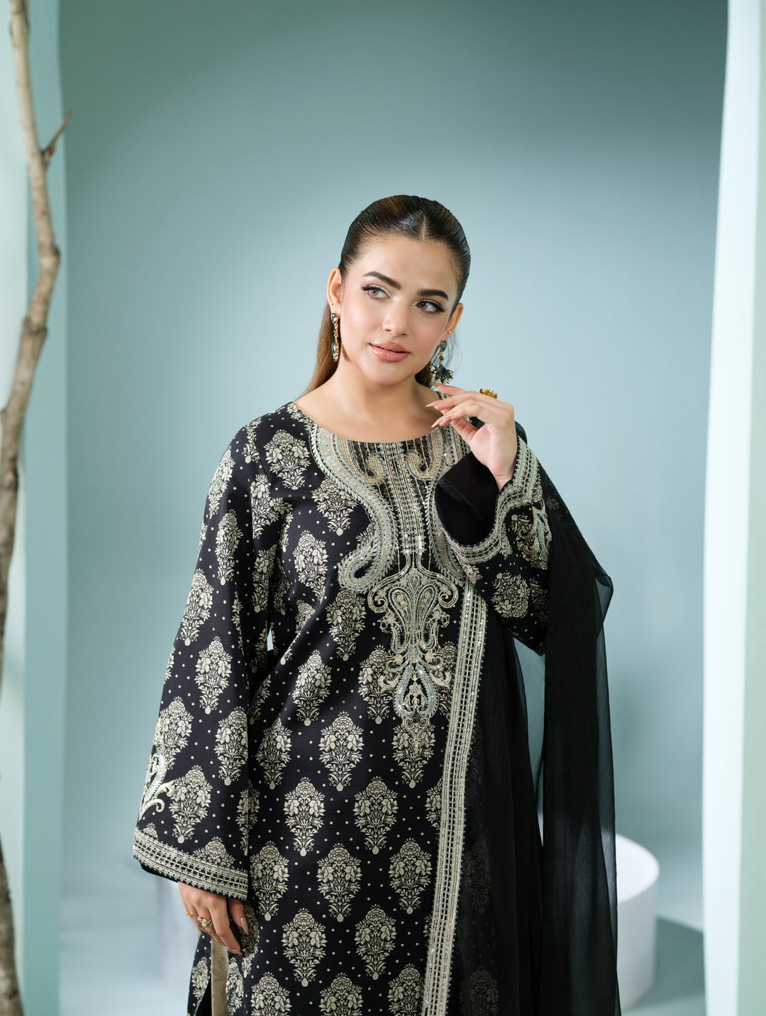 New Branded 3 PC Ready To Wear  Viscose  Embroidered Suit- HE12-