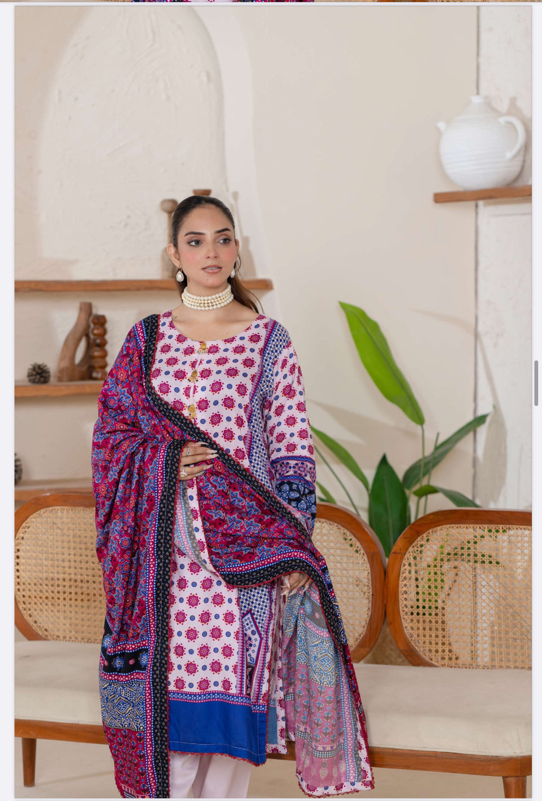 3 Piece Ready To Wear - Printed Linen Suit-- TT-103-