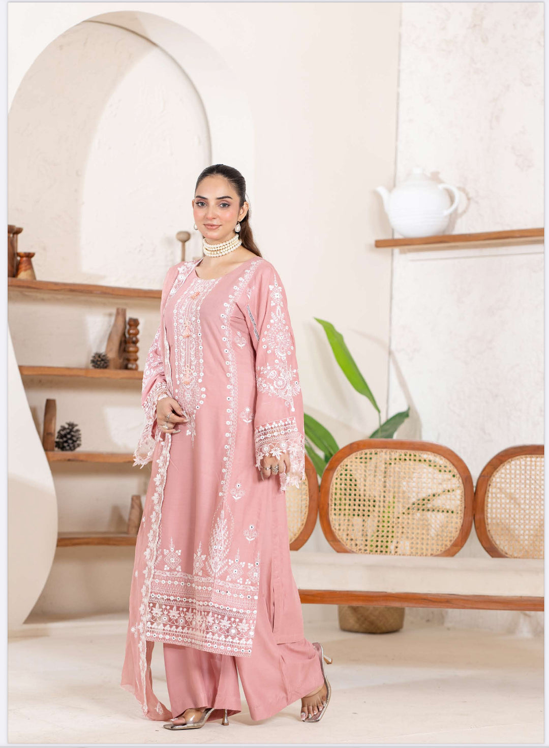 New 3 Piece Ready To Wear -Embroidered  Linen Suit-- RR102-
